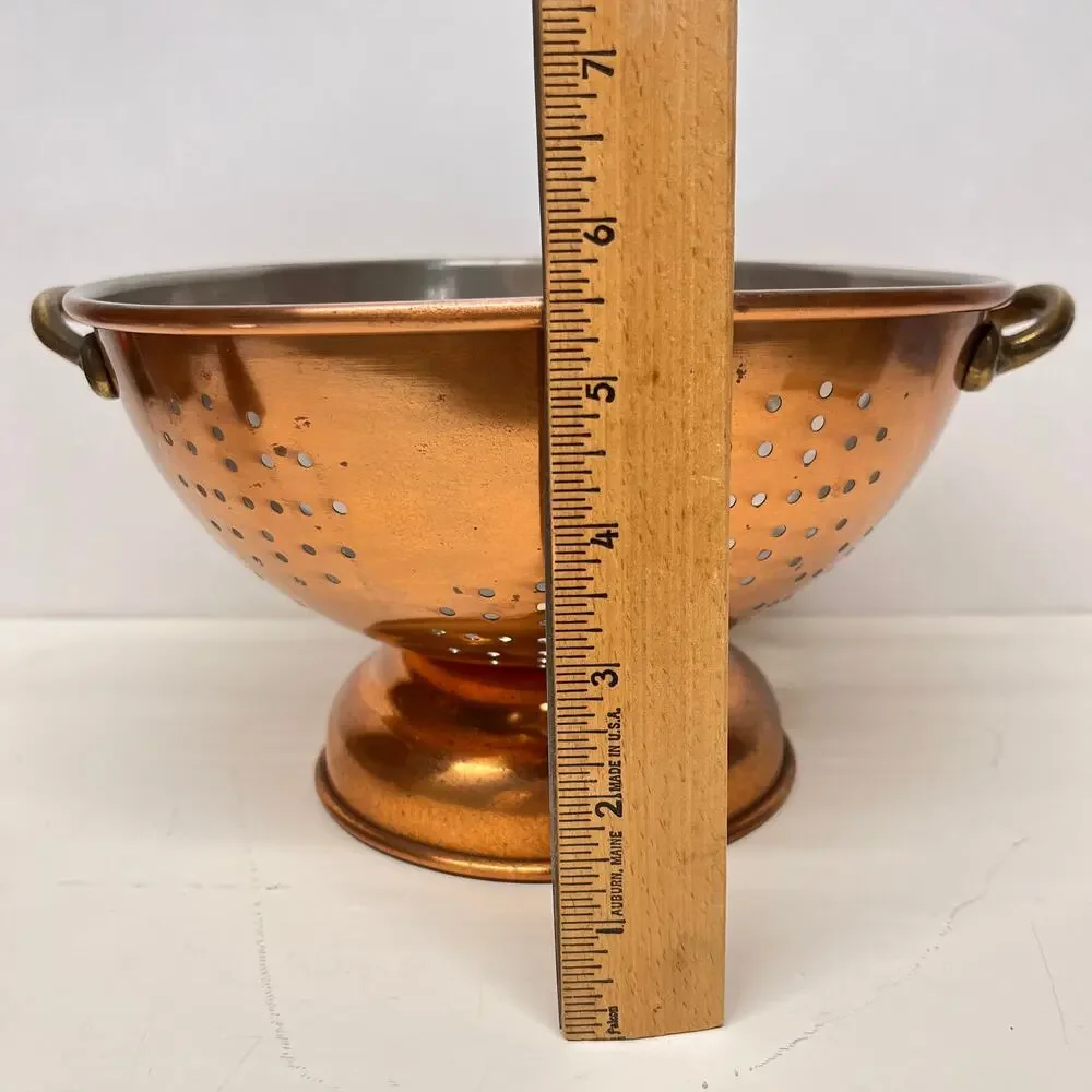 Vintage Copper Brass Colander Strainer Collectible Kitchen Copper